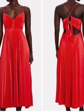 A.L.C. Red Pleated Backless Midi Dress